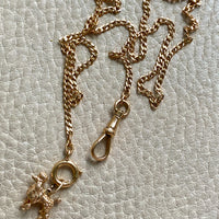 Antique Scandinavian 18k Gold Skinny Pressed Curb Link - Watch Chain Necklace with Swivel Dog Clip - 18.5 inch length