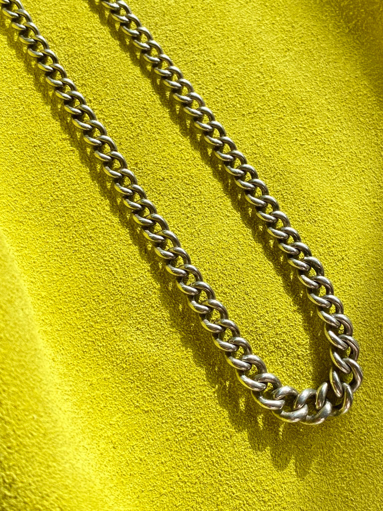 British Antique Sterling Silver Watch Chain with T-bar - choker necklace length -  15 inch overall length