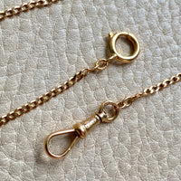 Antique Scandinavian 18k Gold Skinny Pressed Curb Link - Watch Chain Necklace with Swivel Dog Clip - 18.5 inch length