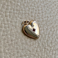 14k gold vintage charm or pendant - Heart with Faceted Ruby