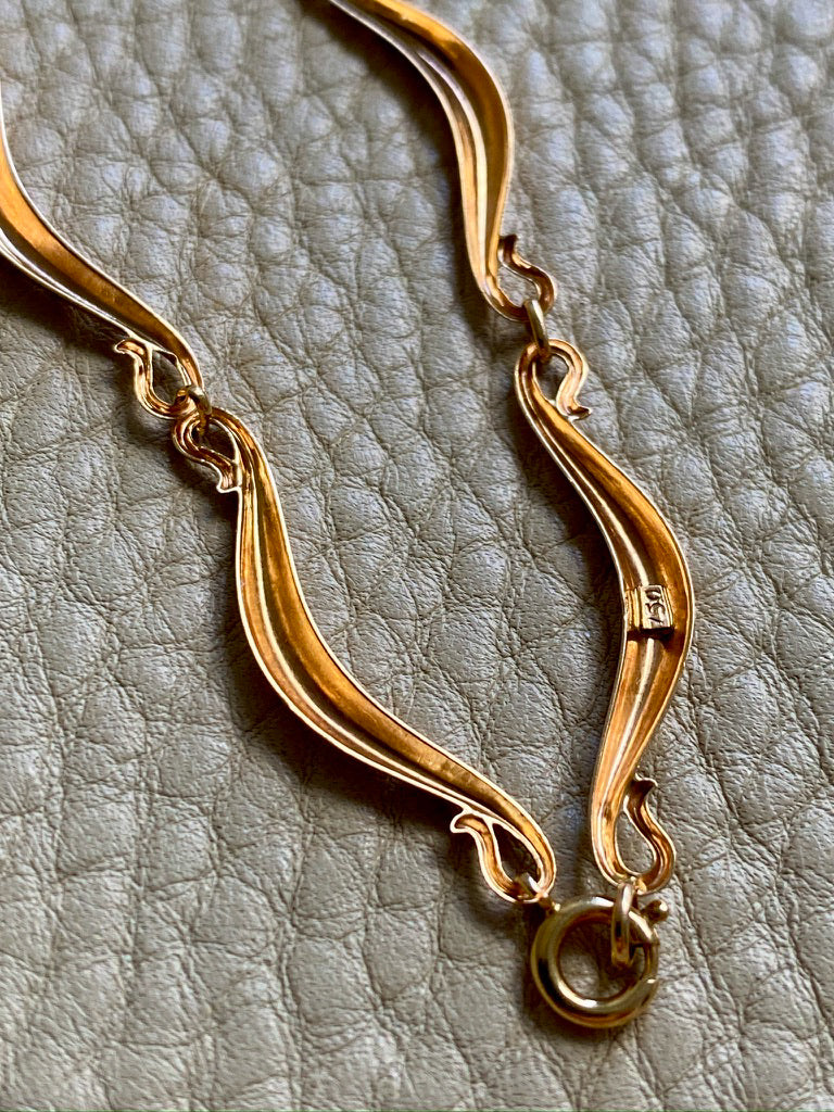 Curly swooped bar link choker necklace - Vintage 18k gold - 15 inch length