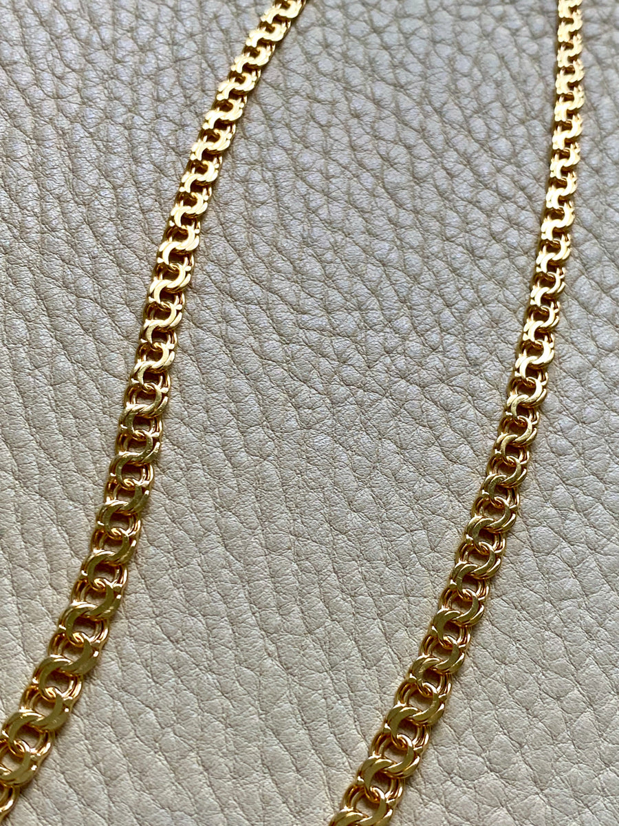 1964 Vintage Graduated Width Double Link Necklace in 18k Yellow Gold - 18 inch length