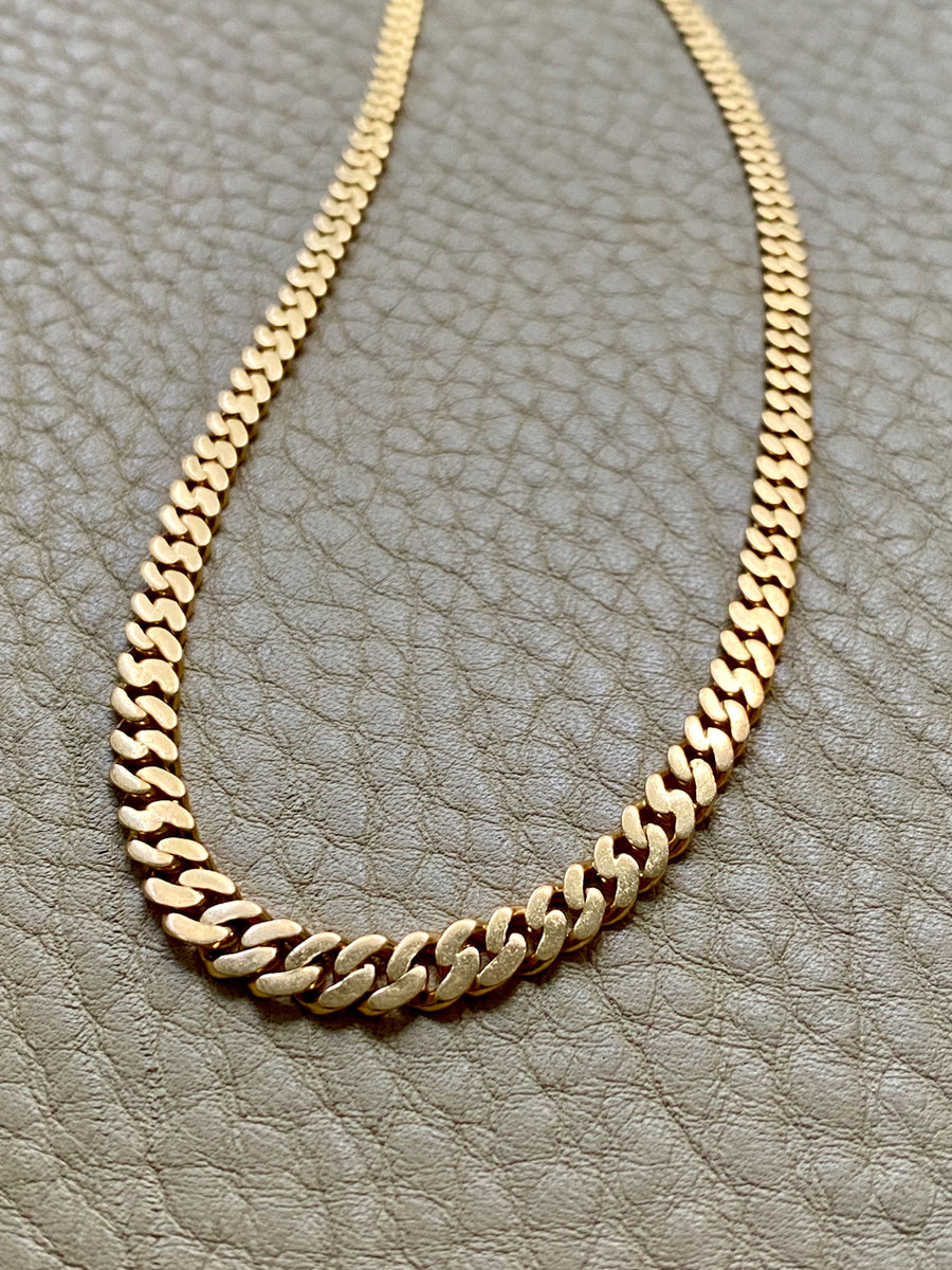 Midcentury Swedish 18k gold pressed curb link necklace, graduated width - 18 inch length