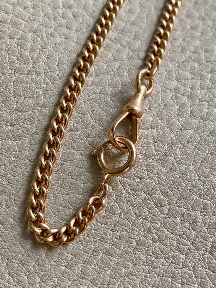 18k Gold Swedish Antique Round Curb Link Watch Chain Necklace - 17.5 inch length