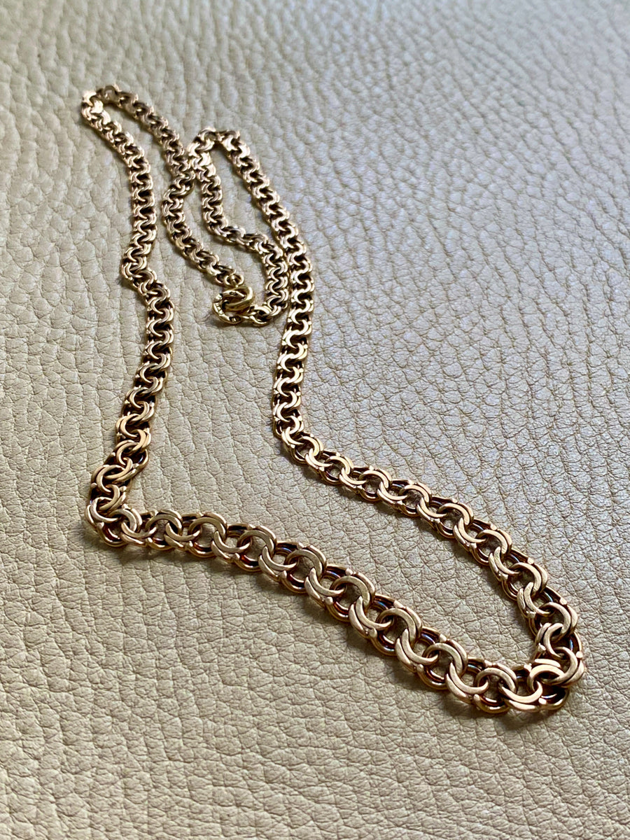 1958 Stockholm Sweden, Double Link Chain Graduated Width Necklace in 18k Gold - 17 inch length