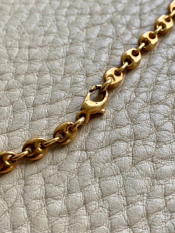 18k Gold Vintage Italian Puffy Mariner Link Chain Necklace - 18.1 inch length