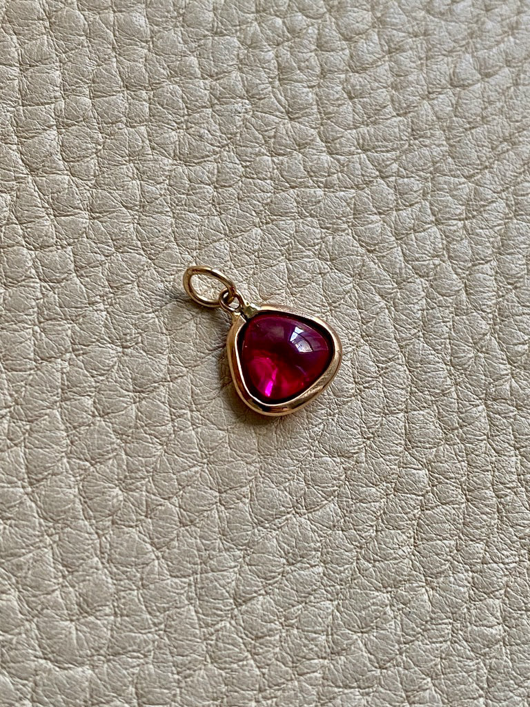 18k gold transparent red stone puffy droplet pendant or charm