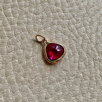 18k gold transparent red stone puffy droplet pendant or charm