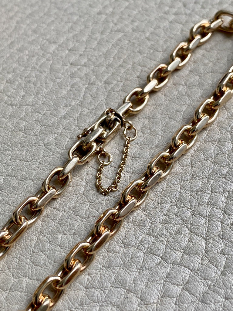 Early 1900s Era Biker Link Bracelet in 14k Gold by Bernhard Hertz - 7.5 inch length