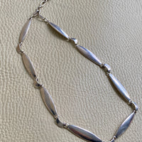 1950s Danish Modernist Almond and Crescent Moon Link Necklace in Sterling Silver by Arne Johansen- Adjustable length 15.6-17.5 inches