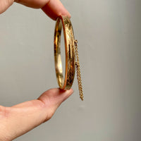 1950 Finnish Bangle with Botanical Flowers and Leaves Engraved Pattern 14k Yellow Gold - 6.8 inch interior