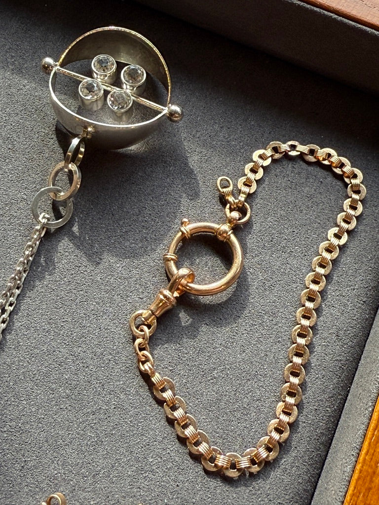 18k Gold Antique Book Link Watch Chain Bracelet with Large Bolt Clasp - 7.3 inch length