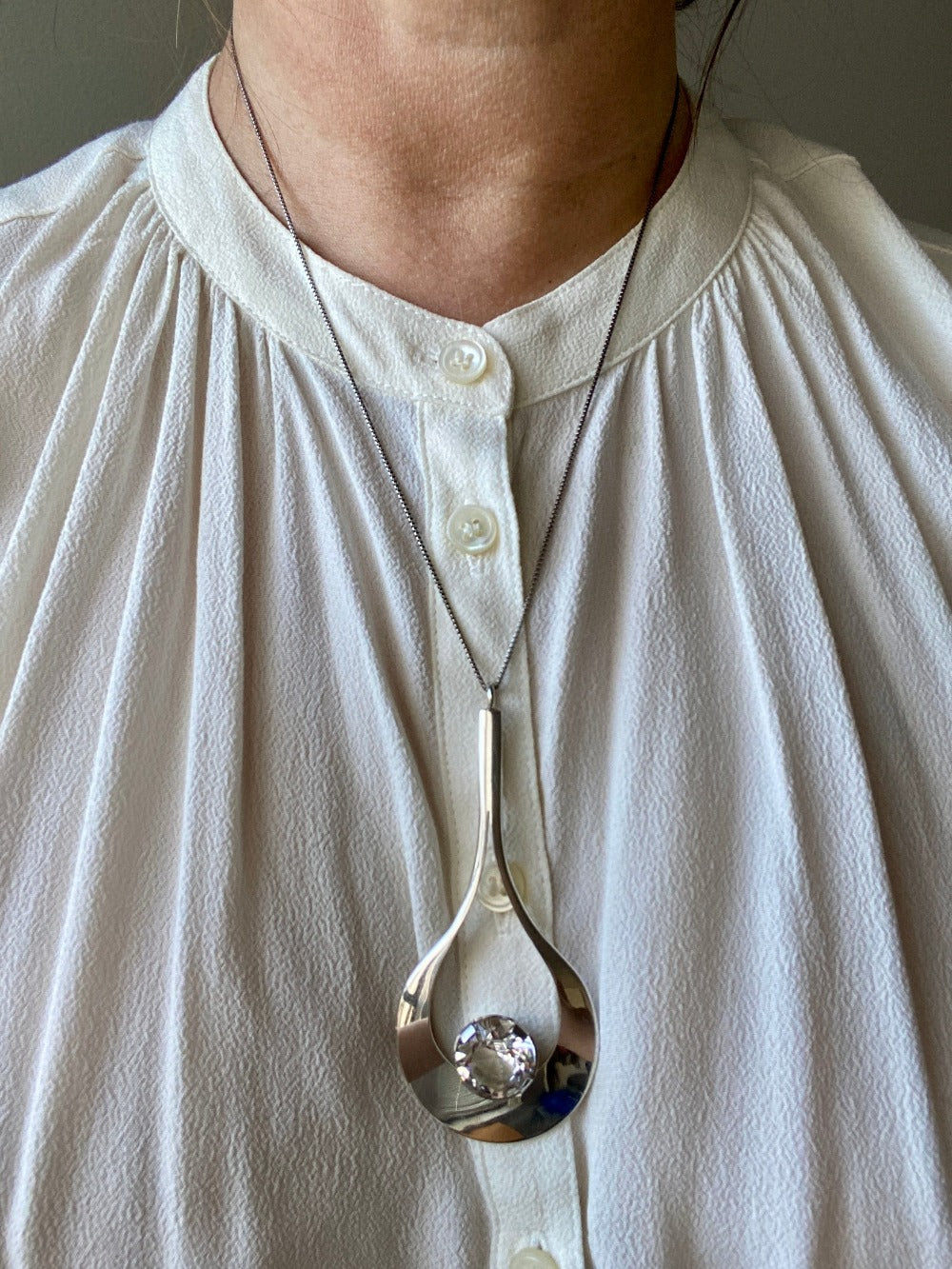 1974 Sterling Silver Droplet Pendant by Stigbert for Waldemar Johnson Atelier - 20 inch necklace