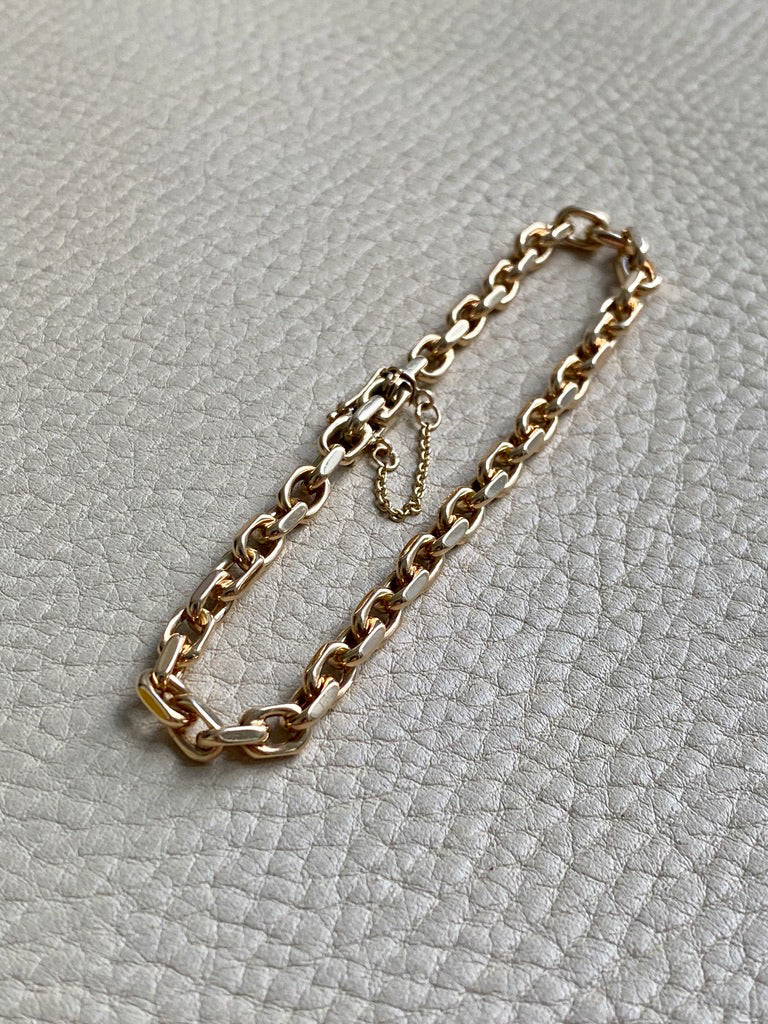 Early 1900s Era Biker Link Bracelet in 14k Gold by Bernhard Hertz - 7.5 inch length