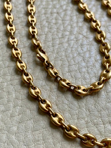 18k Gold Vintage Italian Puffy Mariner Link Chain Necklace - 18.1 inch length