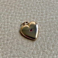 14k gold vintage charm or pendant - Heart with Faceted Ruby