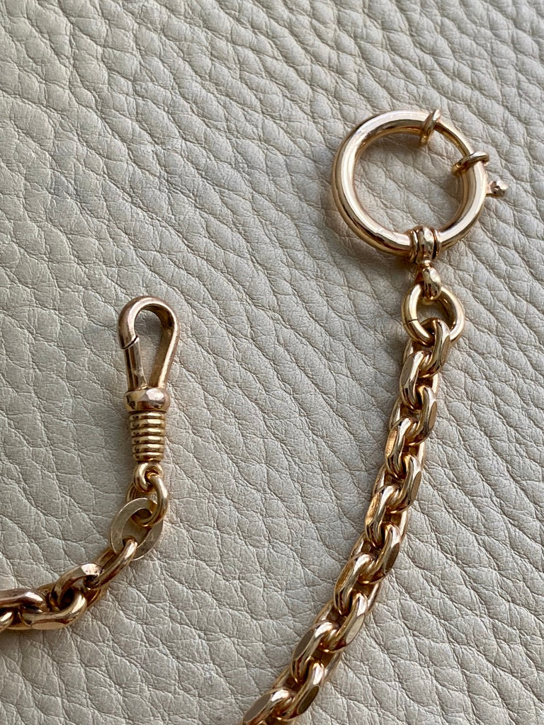 Antique Watch Chain - 14k gold with 18k large bolt clasp- 10 inch length