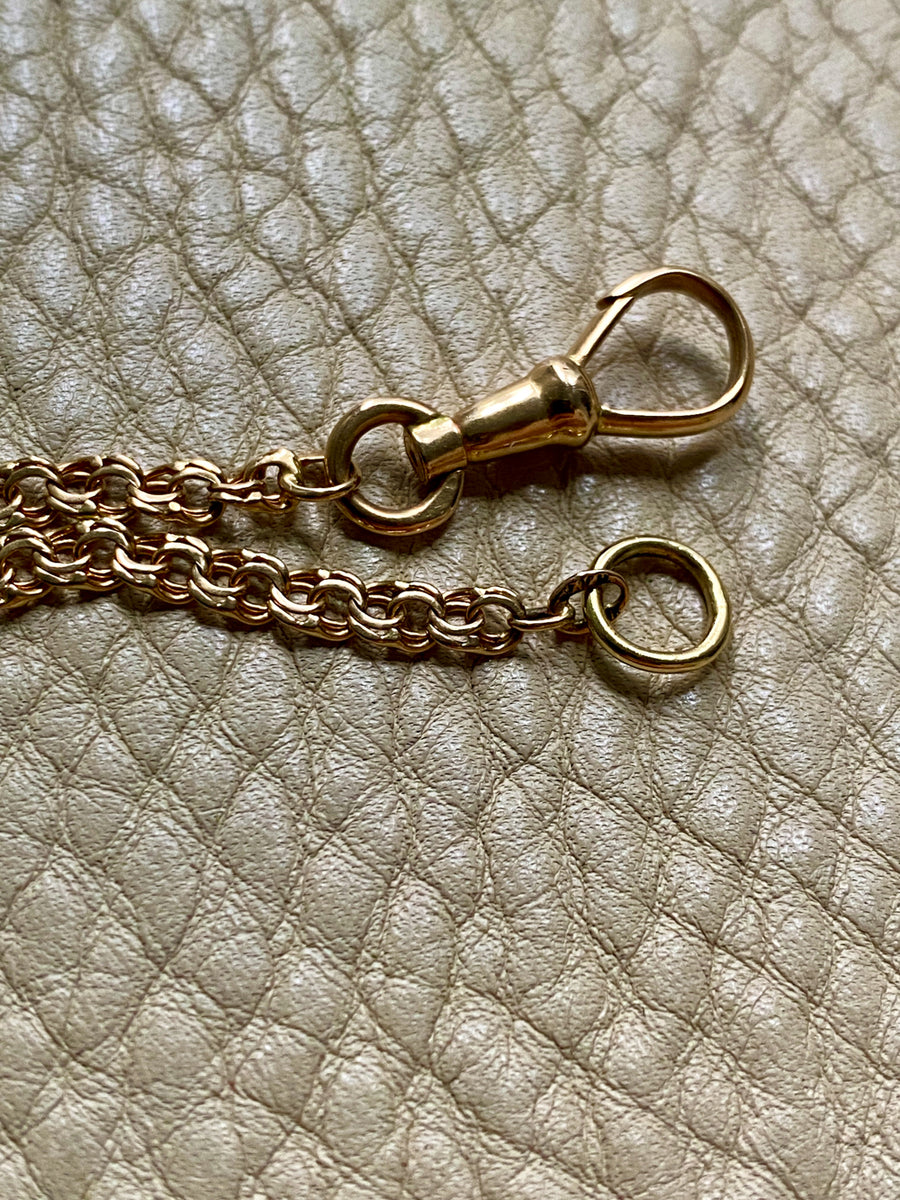 Double Link Necklace with Watch Chain Dog clip in 18k gold - 18 inch length