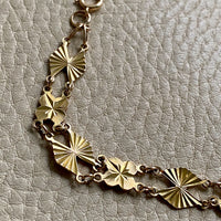 Midcentury Engine Turned 10k Gold Flowers and Fans Link Bracelet - 7.5 inch length