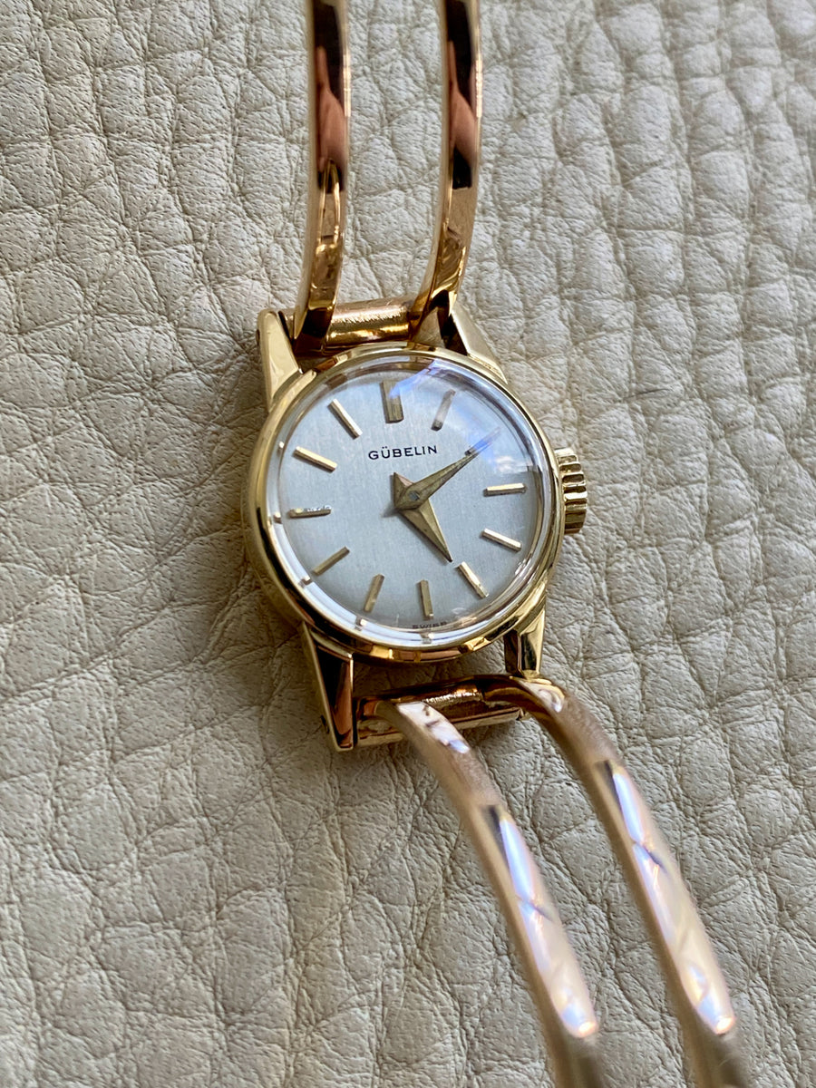 Vintage Ladies Gubelin Watch in 18k gold with bracelet band by Rey Urban 1960 - Size 6.25 inch