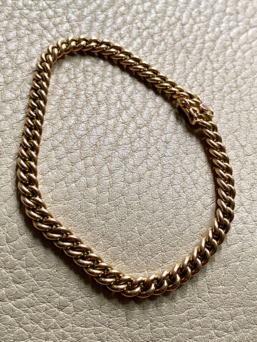 Italian vintage - Dense round curb link bracelet in 18k yellow gold - 7.25 inch length