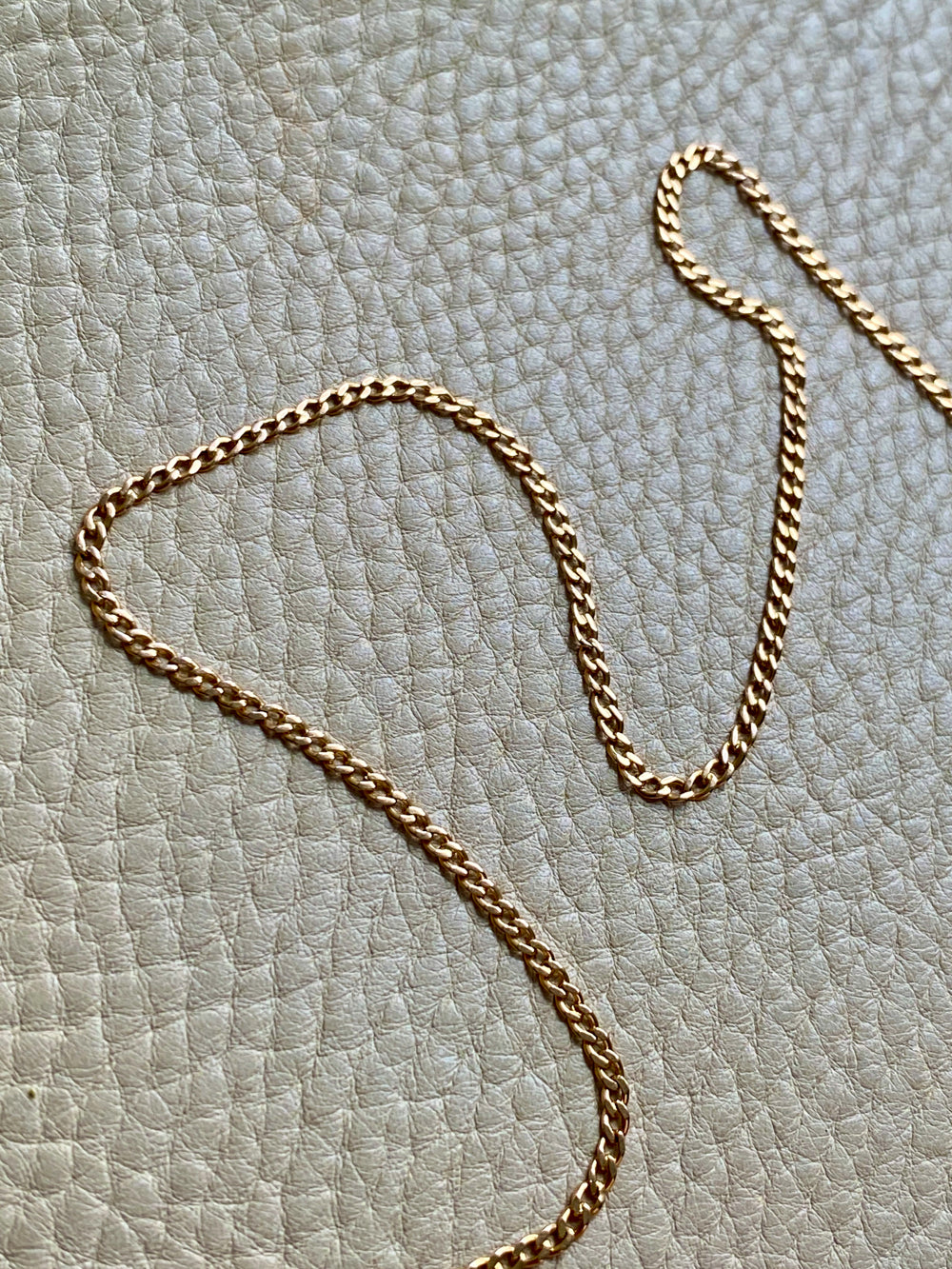 Antique Scandinavian 18k Gold Skinny Pressed Curb Link - Watch Chain Necklace with Swivel Dog Clip - 18.5 inch length