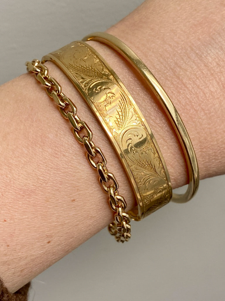 Early 1900s Era Biker Link Bracelet in 14k Gold by Bernhard Hertz - 7.5 inch length