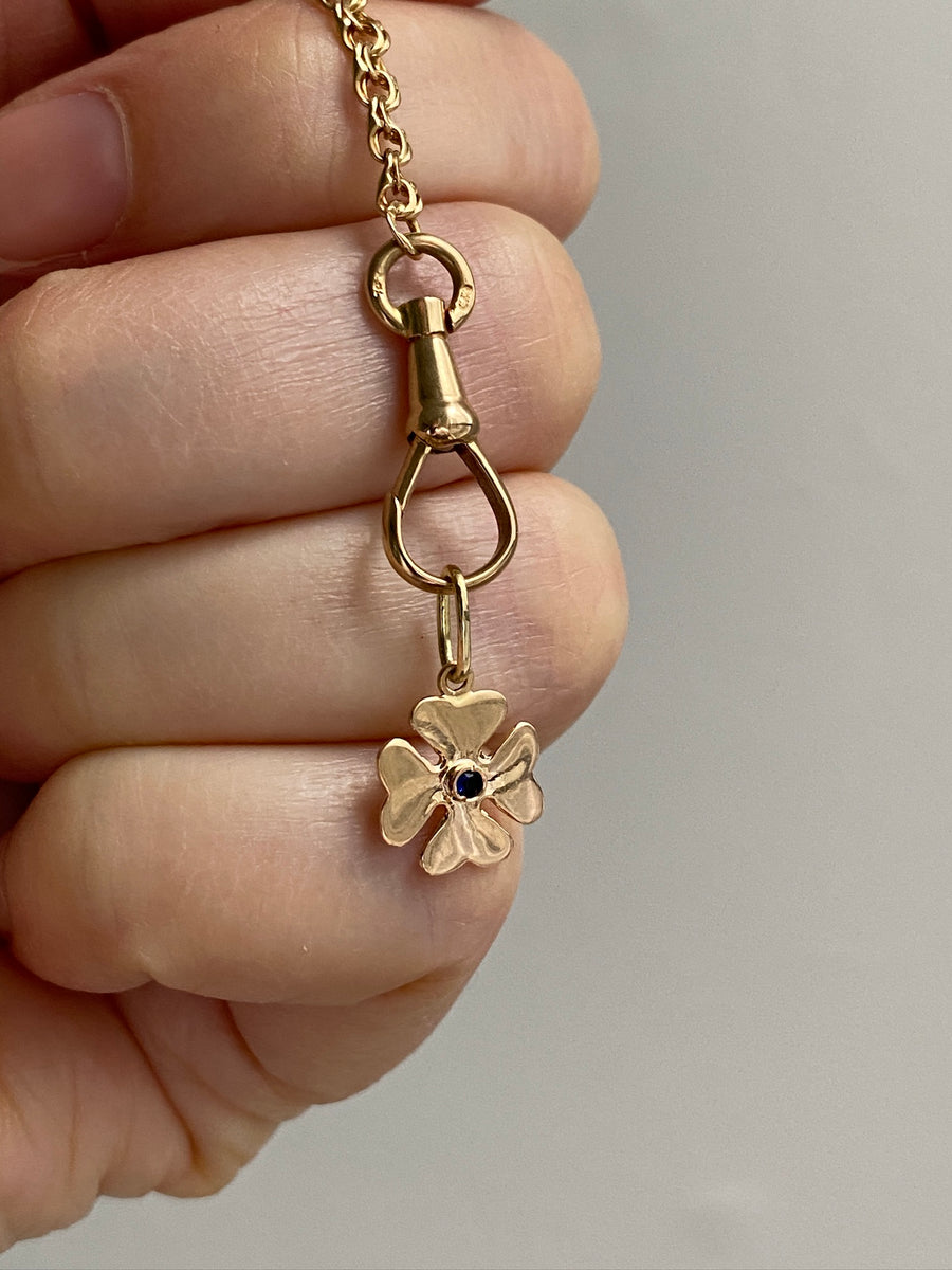 18k gold four-leaf clover with sapphire -  pendant or charm