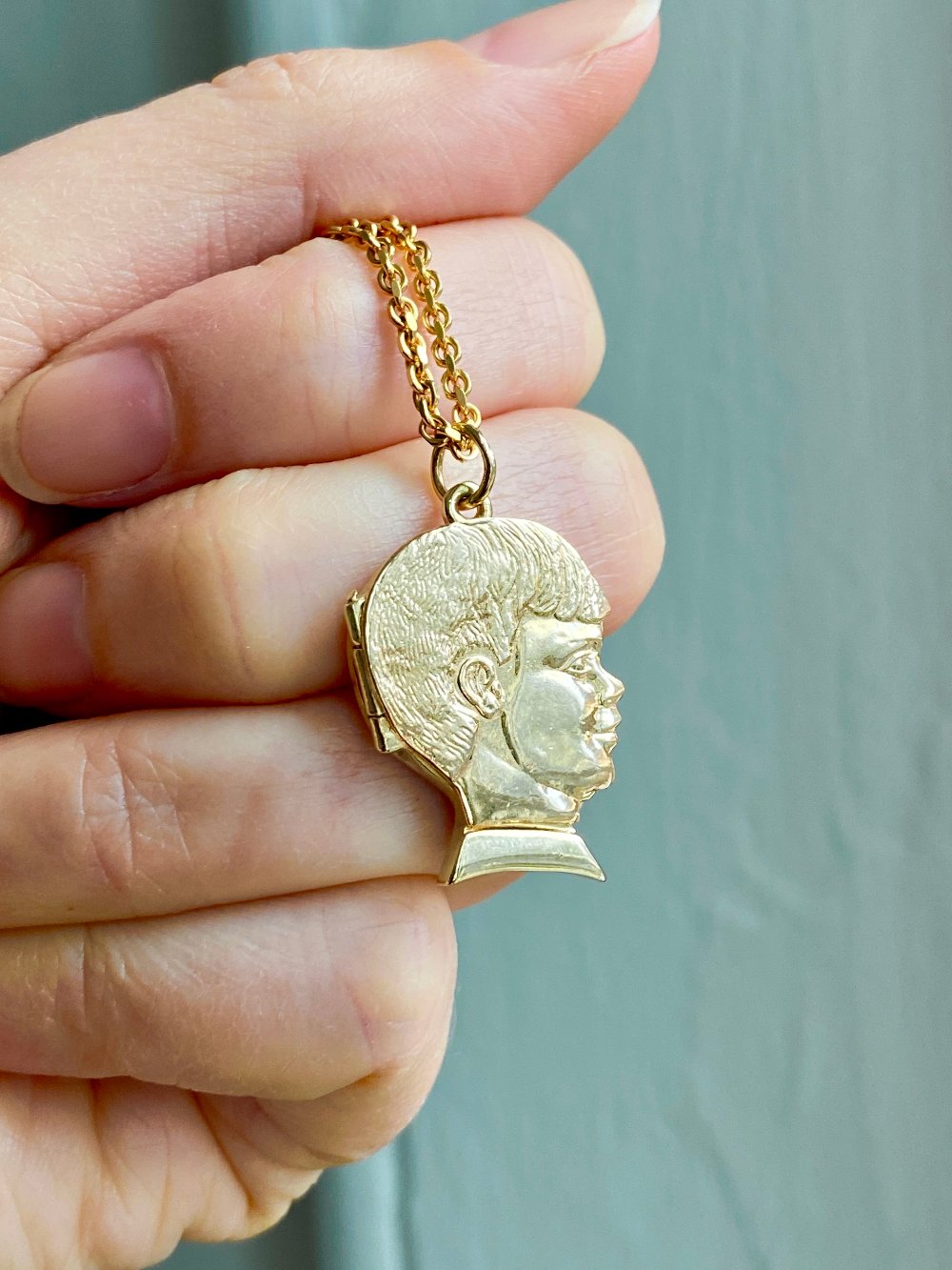 Vintage 14k Gold Large Empty Boy Head Locket Pendant