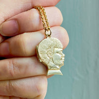 Vintage 14k Gold Large Empty Boy Head Locket Pendant