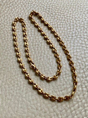 18k Gold Vintage Italian Puffy Mariner Link Chain Necklace - 18.1 inch length