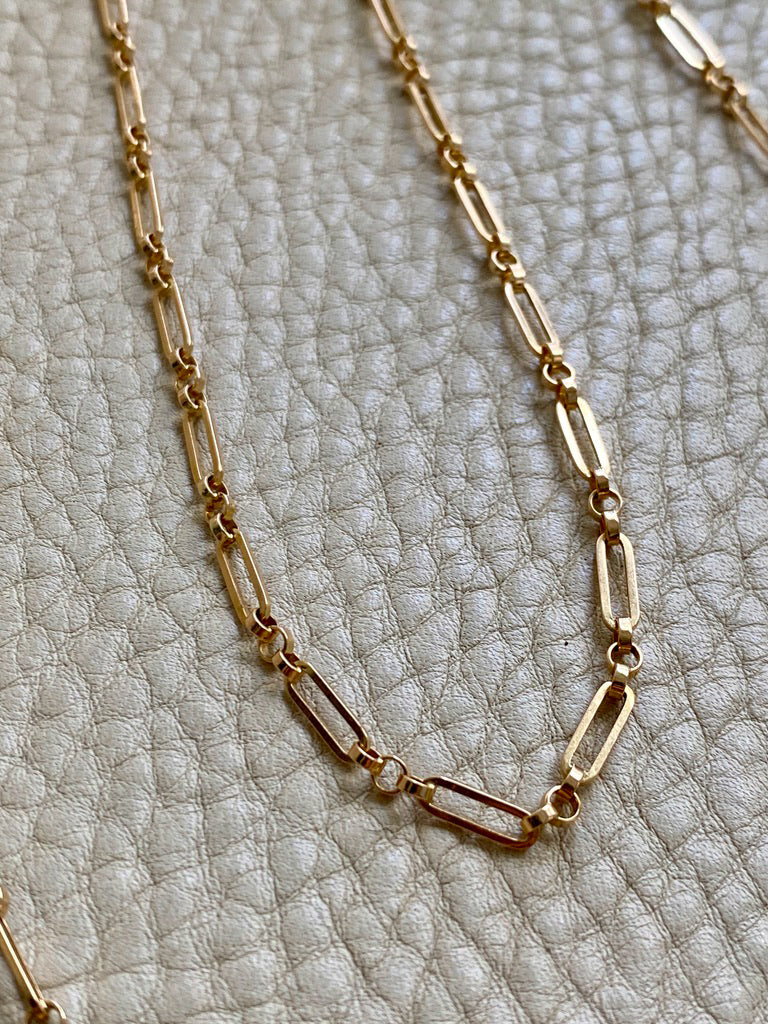 18k Gold Vintage Trombone Link Necklace - 32.3 inch length