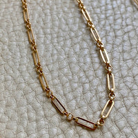 18k Gold Vintage Trombone Link Necklace - 32.3 inch length