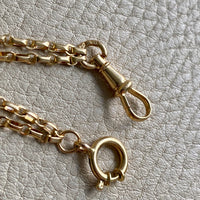 Antique 18k gold Double Strand Skinny Elongated Chain - Longuard Chain with Swivel Dog Clip - 20.25 inch length