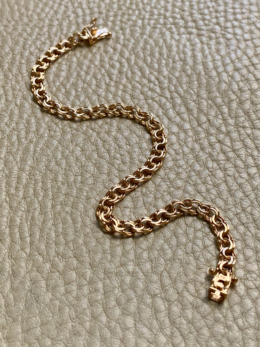 1963 Double link solid 18k gold bracelet - 7.25 inch length