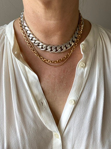 CHUNKY!! Sterling Silver Curb Chain Necklace - 15.75 inch length