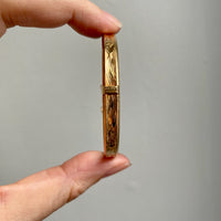 1950 Finnish Bangle with Botanical Flowers and Leaves Engraved Pattern 14k Yellow Gold - 6.8 inch interior