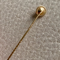 1966 Crenelated 18k Gold and Pearl Hat Pin Brooch with original leather box