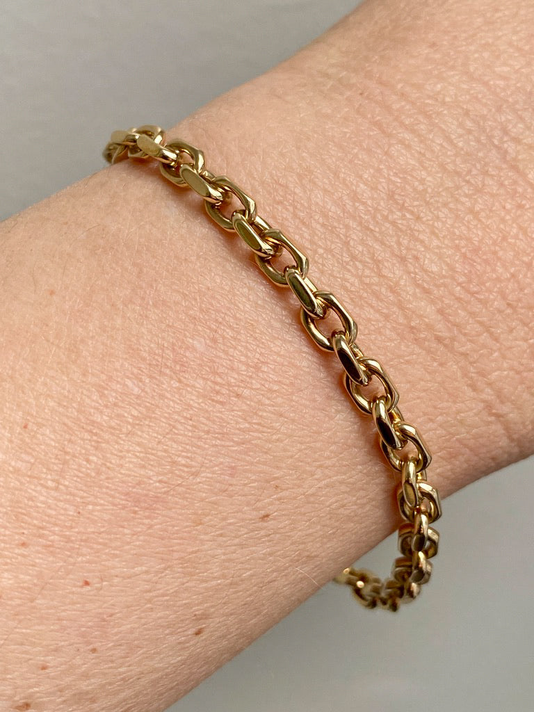 Early 1900s Era Biker Link Bracelet in 14k Gold by Bernhard Hertz - 7.5 inch length