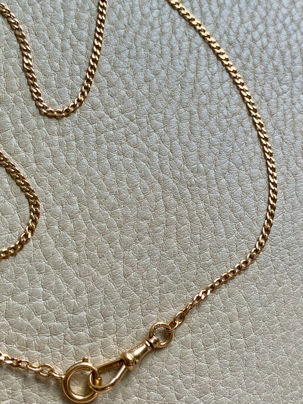 Antique Scandinavian 18k Gold Skinny Pressed Curb Link - Watch Chain Necklace with Swivel Dog Clip - 18.5 inch length