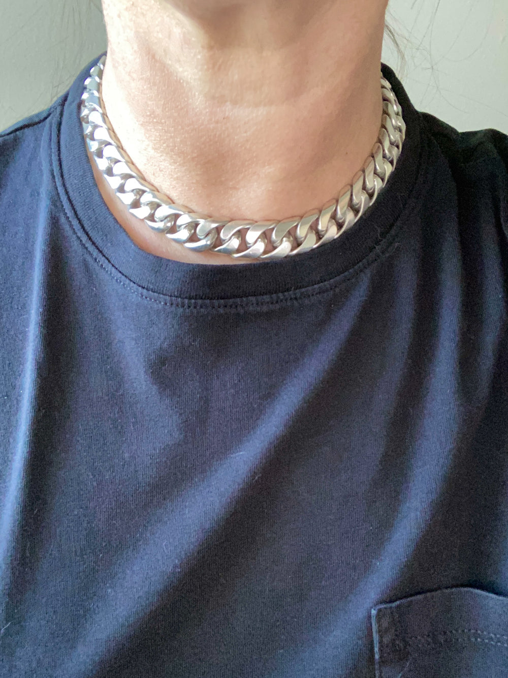 CHUNKY!! Sterling Silver Curb Chain Necklace - 15.75 inch length