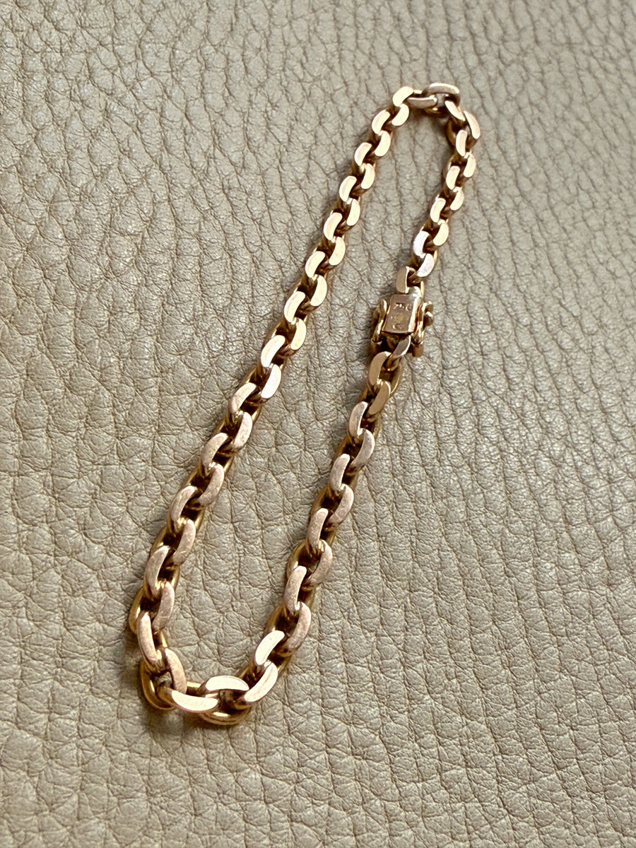 Italian Midcentury Vintage 18k gold biker link bracelet 4mm width - 7.4 inch length