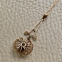 Antique 14k Gold Flower Pendant Necklace with Ruby vintage charm or pendant - 18.25 inch length