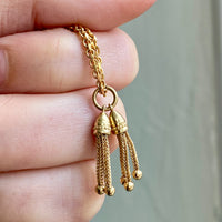 14k Gold Victorian era Linked Pair of Chain Tassels charm or pendant