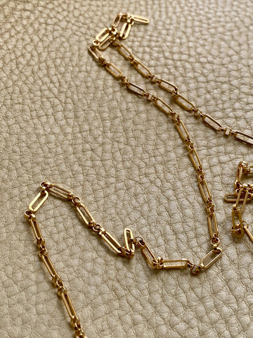 18k Gold Vintage Trombone Link Necklace - 32.3 inch length