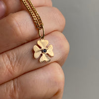 18k gold four-leaf clover with sapphire -  pendant or charm