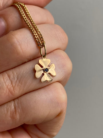 18k gold four-leaf clover with sapphire -  pendant or charm