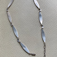 1950s Danish Modernist Almond and Crescent Moon Link Necklace in Sterling Silver by Arne Johansen- Adjustable length 15.6-17.5 inches