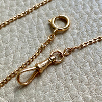 Antique Scandinavian 18k Gold Skinny Pressed Curb Link - Watch Chain Necklace with Swivel Dog Clip - 18.5 inch length