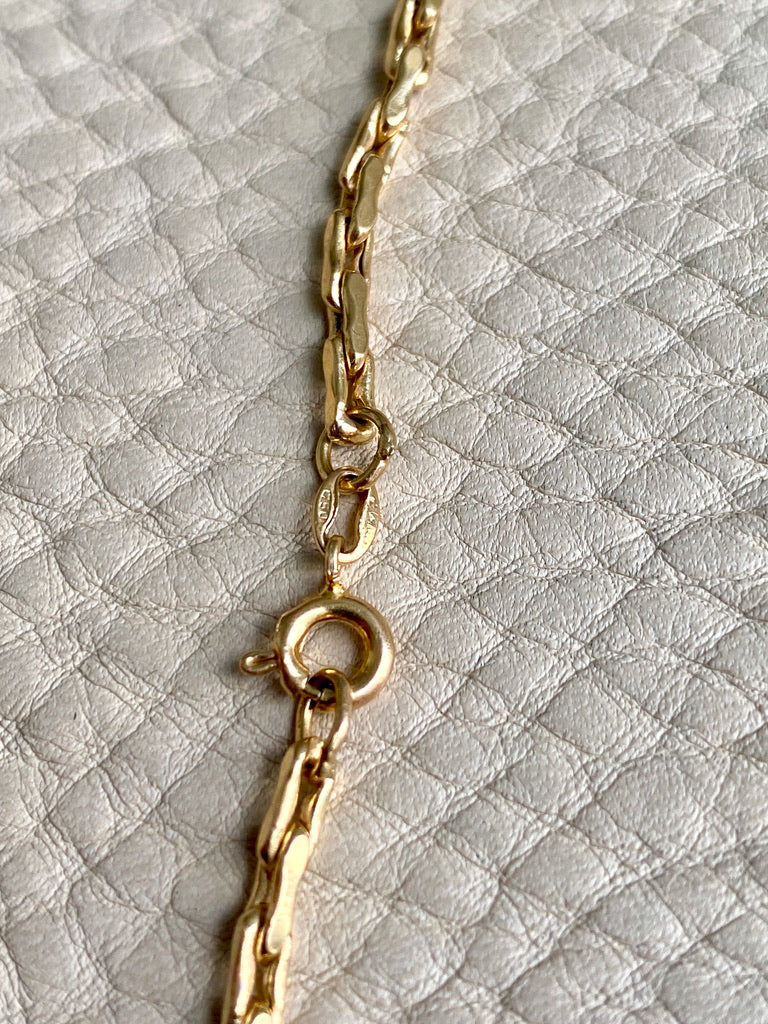 18k Gold Vintage - Unique Elongated Wavy Biker Link Chain Necklace - 18.9 inch length